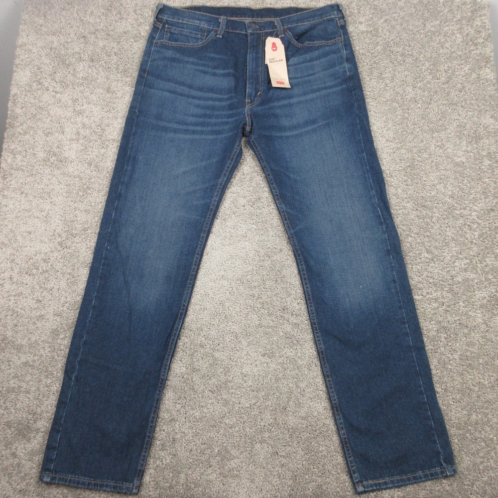 Levis Jeans Mens 38x34 Blue‎ 505 Regular Straight Faded Whisker Dark Denim Pants
